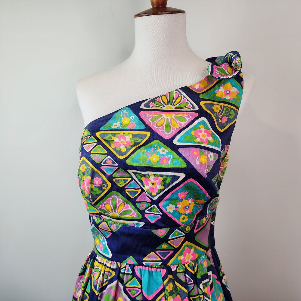 Vintage 60's/70's Tori Richard Honolulu‎ One Shoulder Cotton Maxi Dress Size 10 - Picture 4 of 9